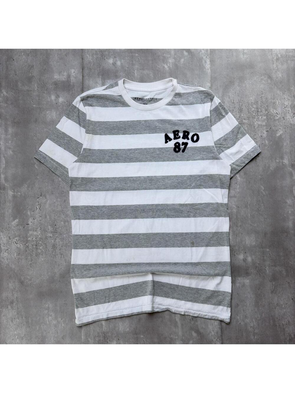 Y2K Grey Aeropostale Grunge Striped Skater T-Shirt